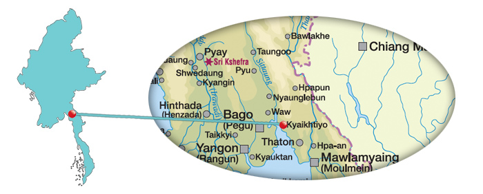 Myanmar - Karte vom Goldenen Felsen Kyaikhtiyo