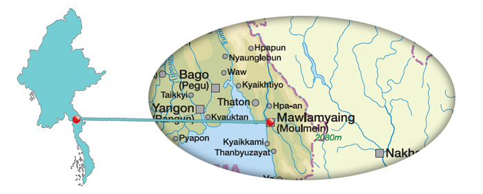 Karte für die Insel Bilu Kyun nahe der Stadt Mawlamyaing