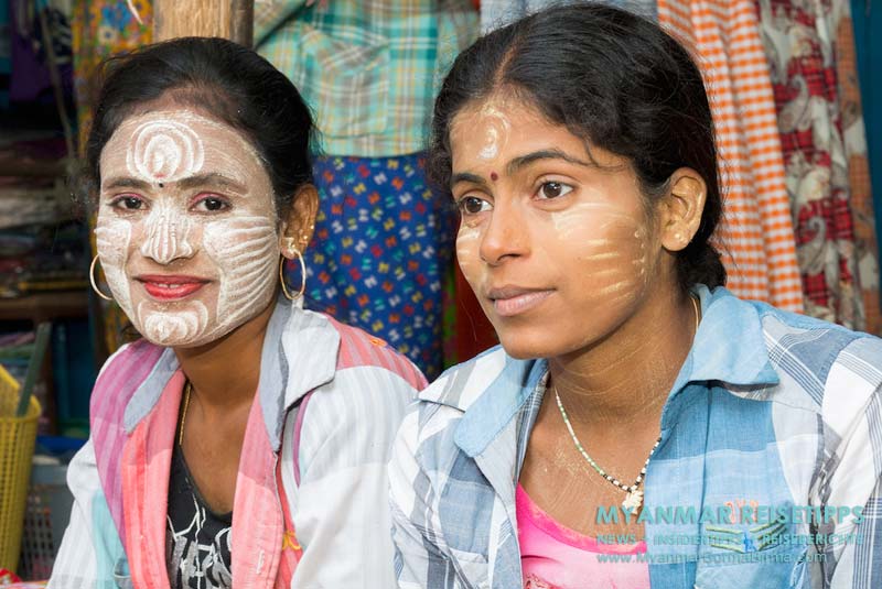 Typisch Myanmar: Zwei Frauen mit Thanaka-Paste im Gesicht.