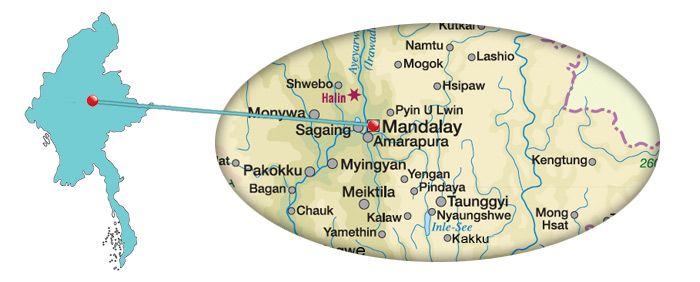 Karte von Myanmar mit der Stadt Mandalay