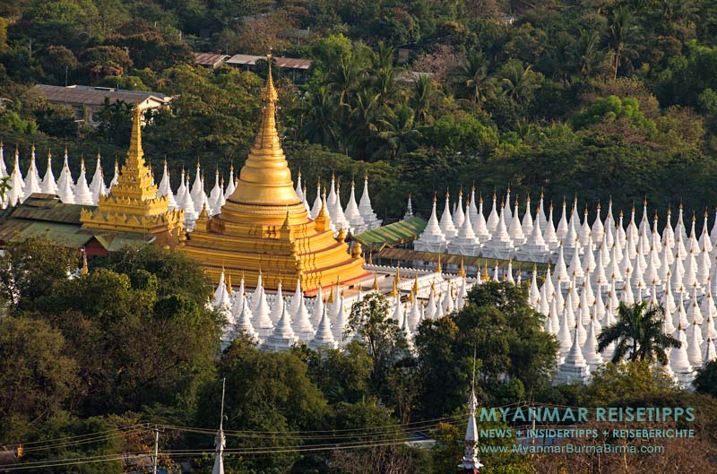 Blick vom Mandalay Hill auf die Kuthodaw-Pagode mit dem größten Buch der Welt