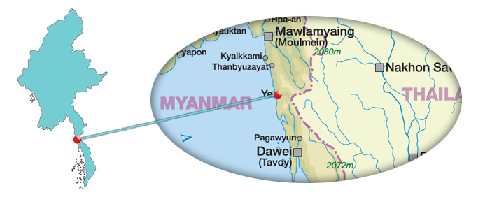 Myanmar - Karte von der Stadt Ye