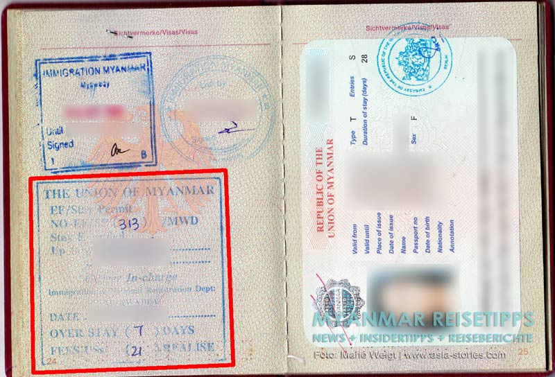 Myanmar - Gebühren für Overstay