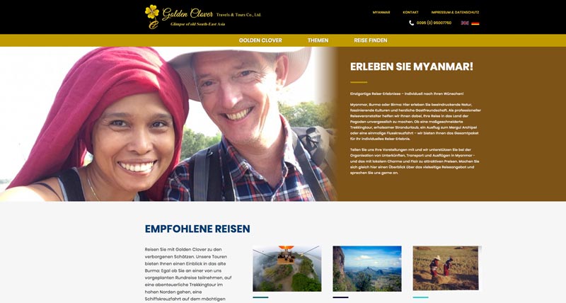 Startseite von der Deutsch sprechenden Reiseagentur Golden Clover Travel in Myanmar