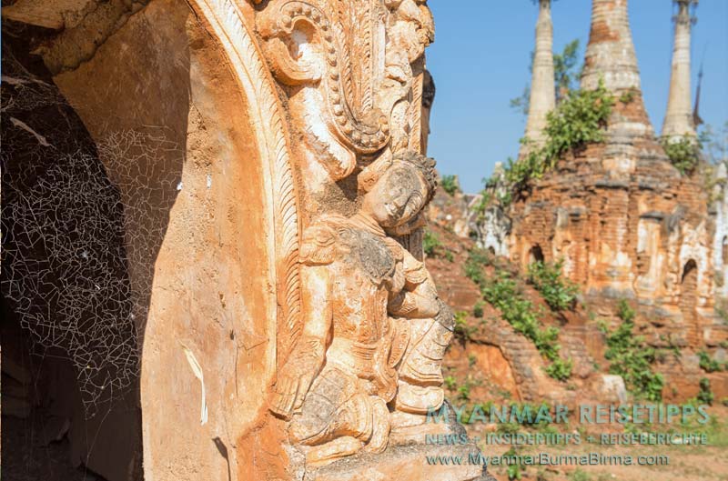 Myanmar: Die Pagoden, Stupas und Chedis in Indein sind teils verwittert und verfallen.