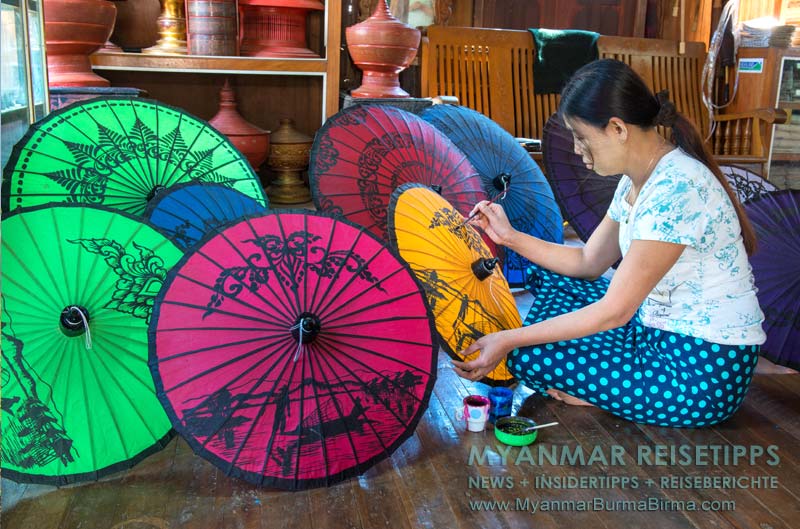 Der Hnin Thitsar Umbrella Workshop hat vor 16 Jahren mit der traditionellen Herstellung von Schirmen aus Bambus, Holz und Papier begonnen.