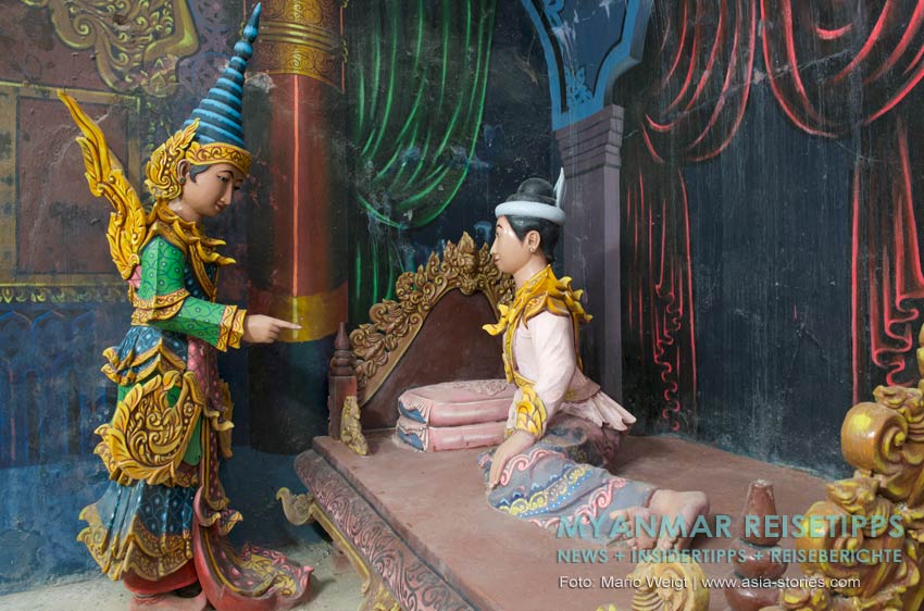 Mawlamyaing: Plastische Darstellungen im liegenden Buddha Win Sein Taw Ya in Mudon.