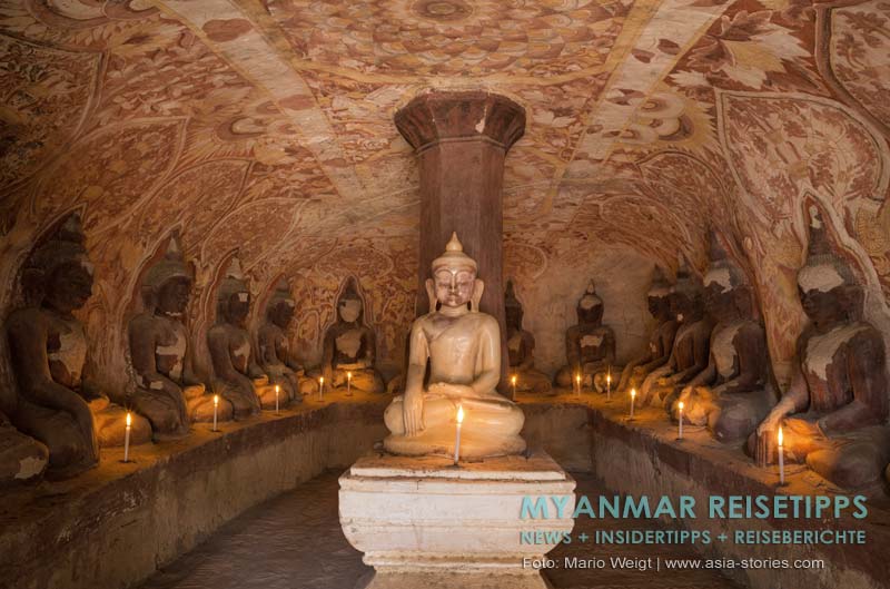 Wand- und Deckengemälde in den Hpo-Win-Daung-Höhlen nahe der Stadt Monywa in Myanmar