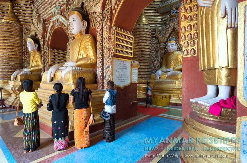 Thanboddhay-Pagode im Innern mit den unzähligen Buddha-Statuen