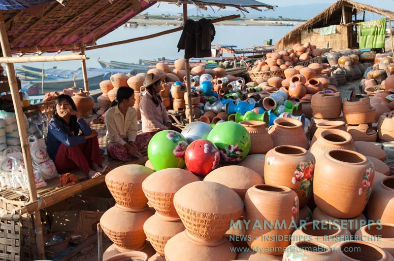 Myanmar Reisetipps | Bhamo | Tonkrüge zum Verkauf am Ayeyarwady-Fluss