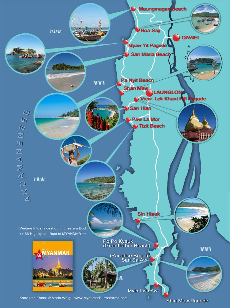 Dawei Peninsula: Karte mit allen Stränden und Fischerdörfern