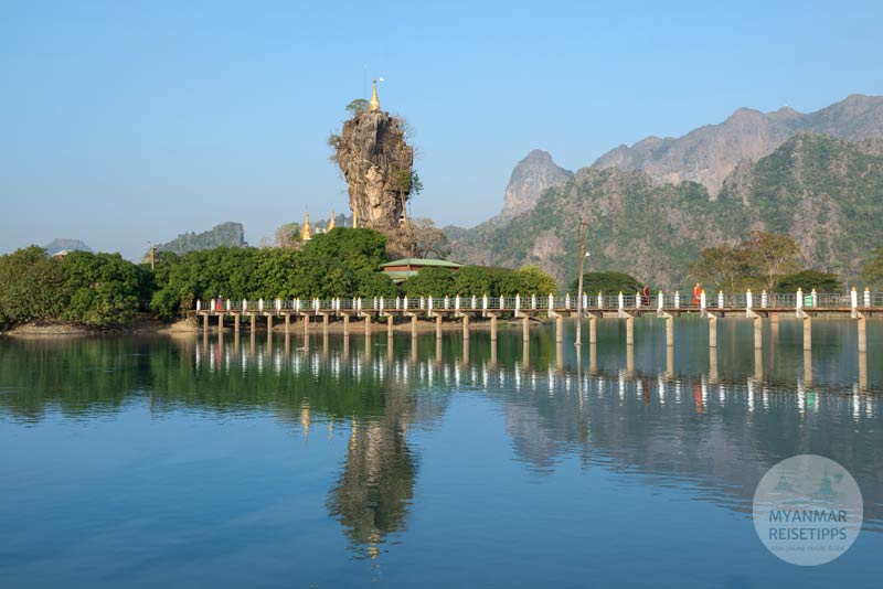 Sehenswürdigkeit nach der Stadt Hpa-an: Die berühmte Felsnadel mit der Pagode Kyauk Ka Lat