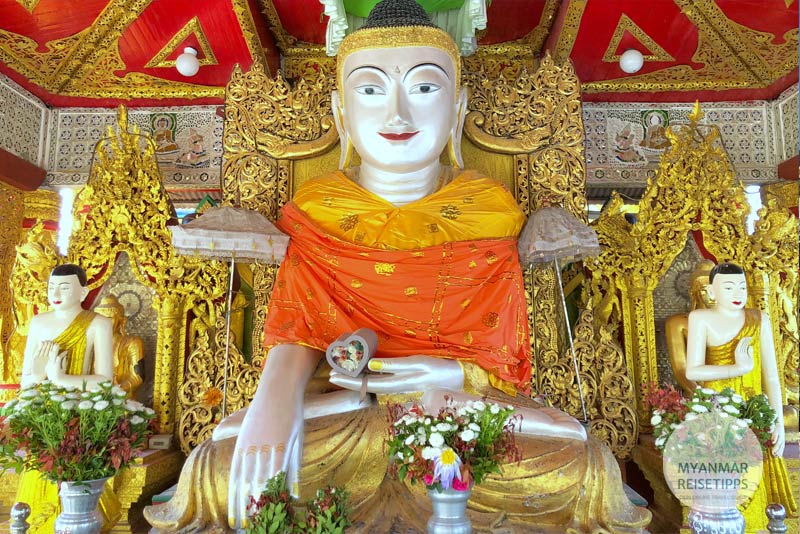 Myanmar Reisetipps | Pyay | Perlmuttfarbener Buddha in der Pagode Shwe Nat Taung
