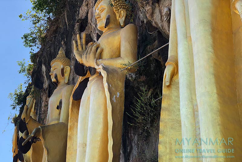 Myanmar Reisetipps | Kalaw | Buddha-Statuen mit Bienennester am Brave Woman Mountain