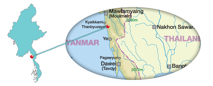 Myanmar - Karte für Thanbyuzayat