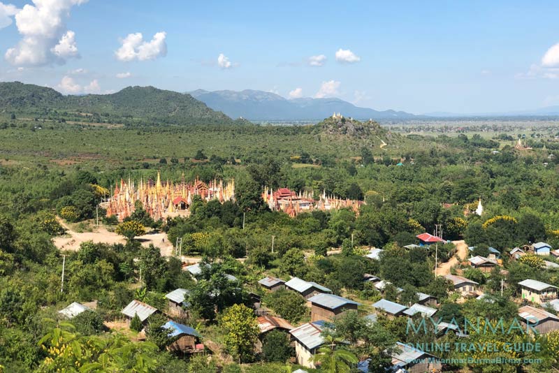 Myanmar Reisetipps | Inle-See | Blick vom Viewpoint am Gold-Stupa in Indein. Im Hintergrund: Hügel mit Pagoden ist der Aussichtspunkt Nr. 7.