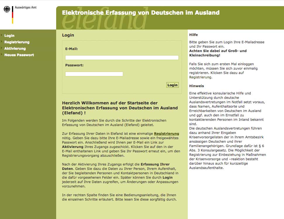 Coronavirus Covid 19: Registrierung beim Auswärtigen Amt