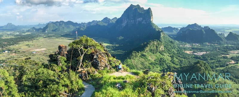 Ausblick vom Berg Kyar Inn in Hpa-an. Im Hintergrund die Karstformation mit Mt. Zwekabin