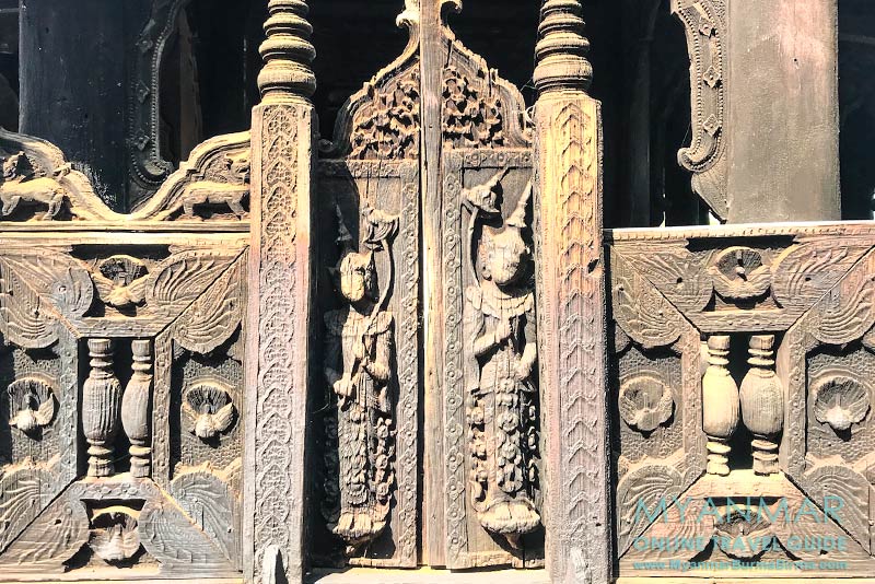 Myanmar Reisetipps | Umgebung von Mandalay | Inwa | Schnitzereien im Teakholzkloster Bagaya Kyaung