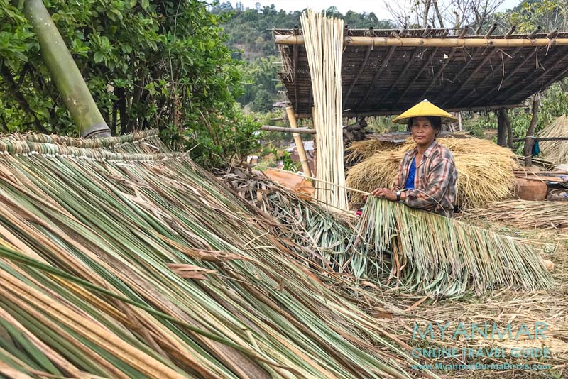 Myanmar Reisetipps | Hsipaw | Herstellung einer Dachabdeckung in Pankam