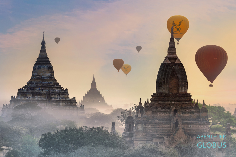 Myanmar, Bagan, Die Ebene von Bagan: 2200 religiöse Bauwerke stehen hier auf 40 Quadratkilometer und wollen besichtigt werden.