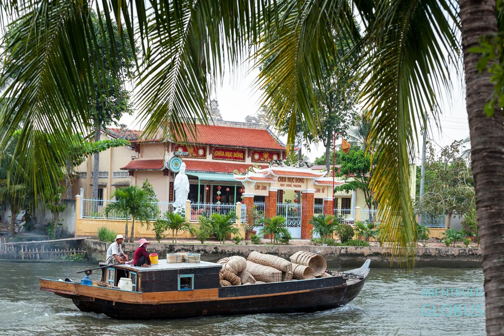 Mekong, Vietnam, Stadt Vinh Long. Buddhistische Muc-Dong-Pagode auf der Insel An Binh im Mekong-Delta.