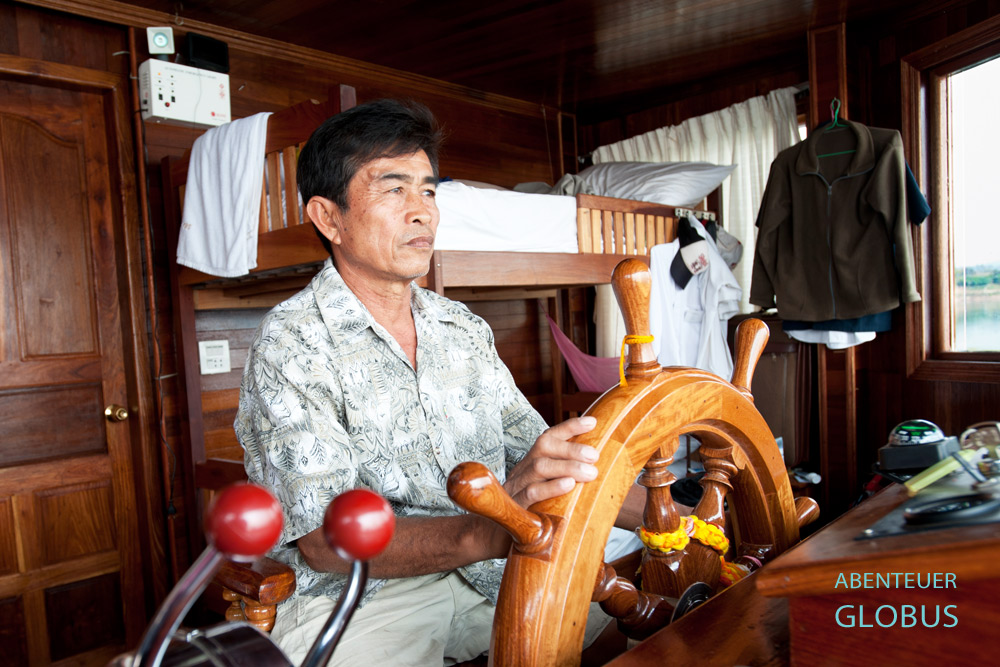 Der Kapitän des Kabinenschiffes Mekong Islands