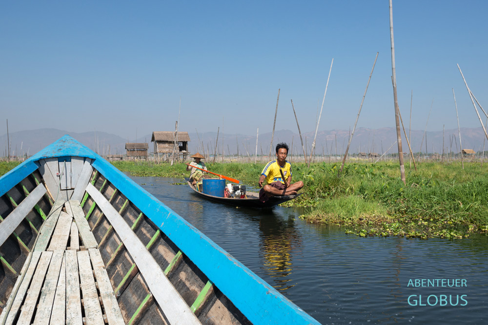 Die Bootstour auf dem Inle-See in Myanmar führt durch die schwimmenden Gärten und weiter zu den Handwerksmanufakturen.