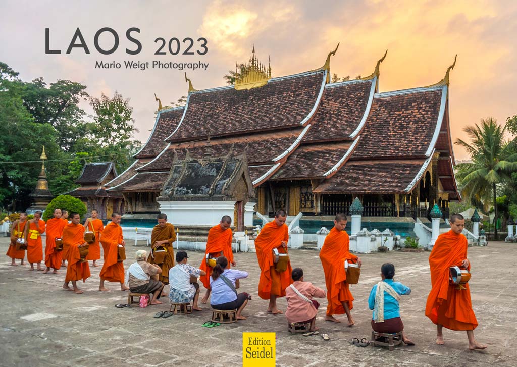 Laos 2023: Kalender vom Verlag Edition Seidel mit Fotos von Luang Prabang, Vang Vieng, Si Phan Don, Vientiane und Pakse.