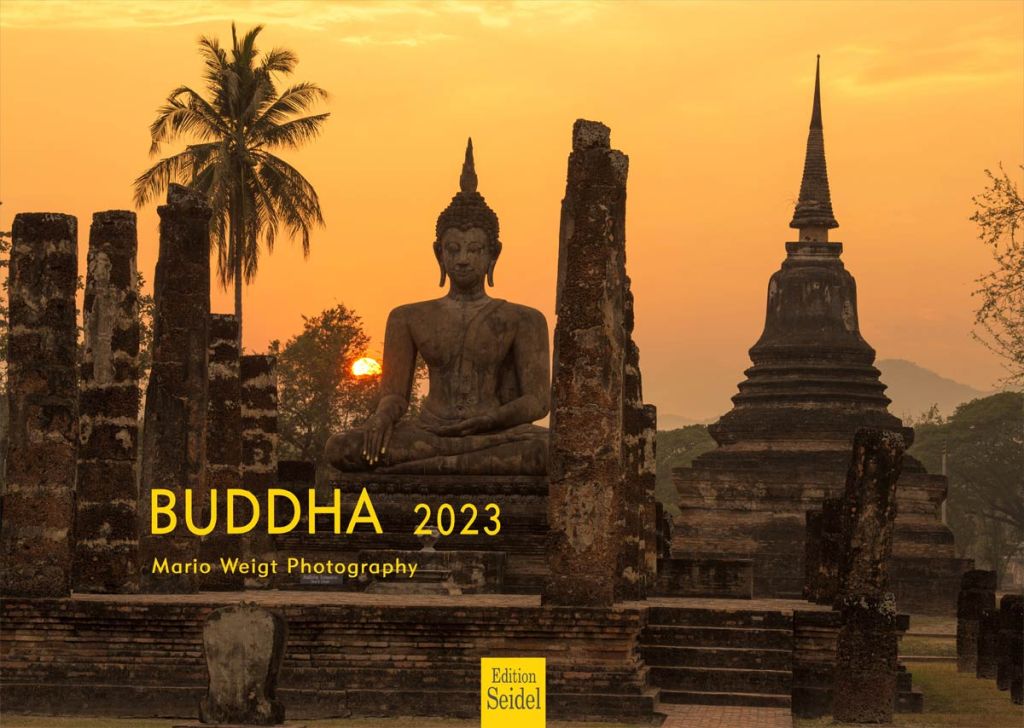 Buddha 2023: Kalender vom Verlag Edition Seidel mit Fotos von den schönsten Buddha-Statuen aus den Ländern Südostasiens.