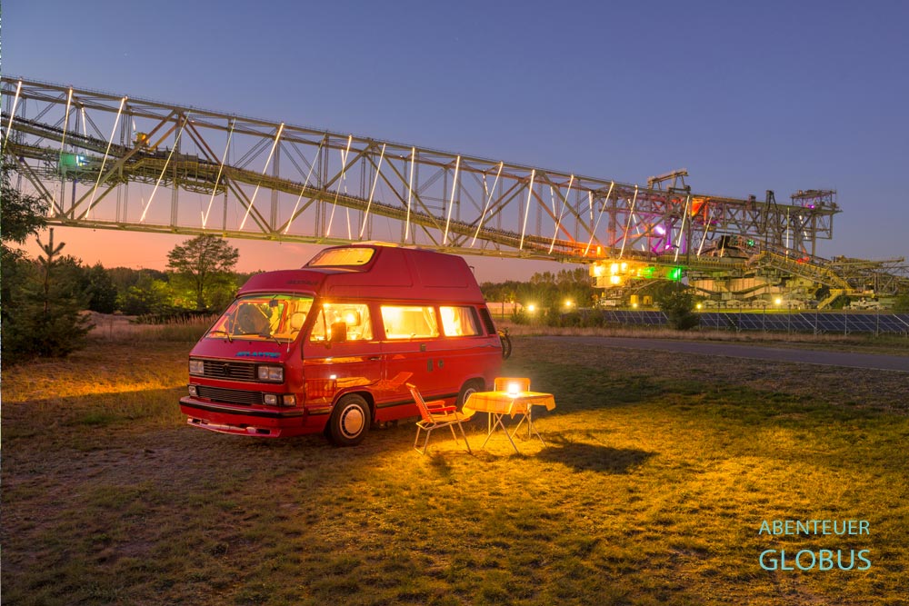 Camping mit dem Wohnmobil, Van oder Kastenwagen an der Abraumbrücke F60 am Bergheider See in Lichterfeld-Schacksdorf 