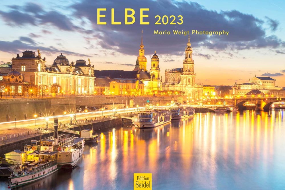 Kalender Elbe 2023 mit Dresden, Hamburg, Pillnitz, Cuxhaven, Meißen und Sächsische Schweiz.