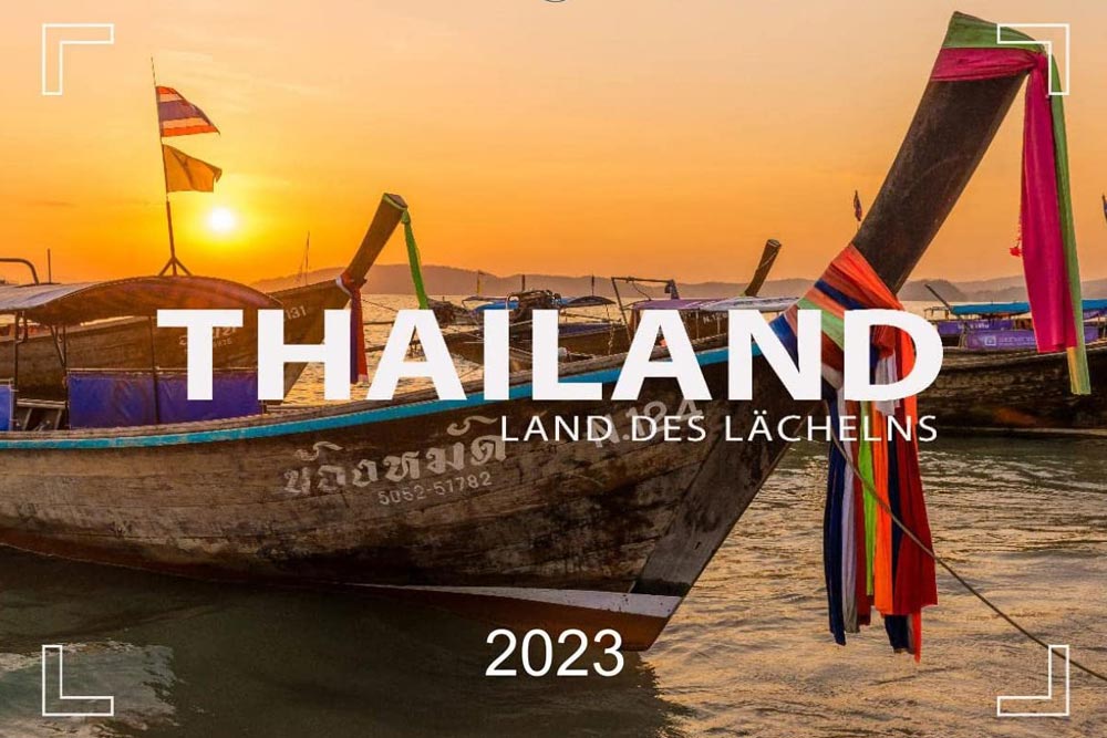 Wandkalender Thailand 2023 mit Bangkok, Sukhothai, Chiang Mai, Krabi, Ko Samui, Elefanten und schwimmende Märkte.