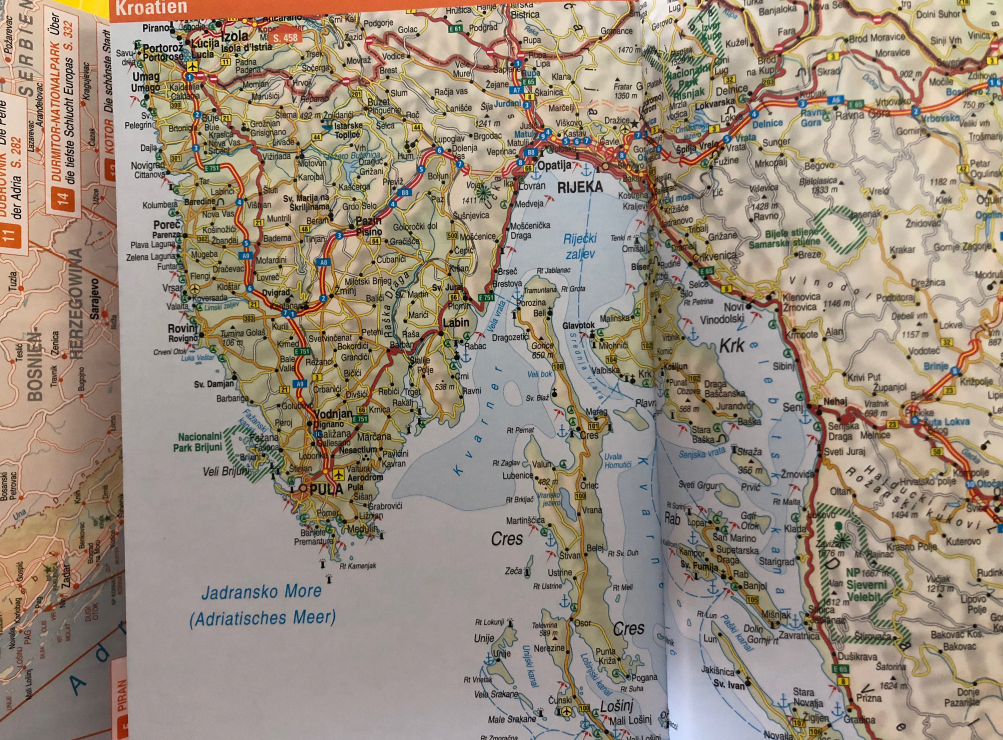 Landkarte Istrien im Reiseführer Loose, Balkan, Die Adria-Route