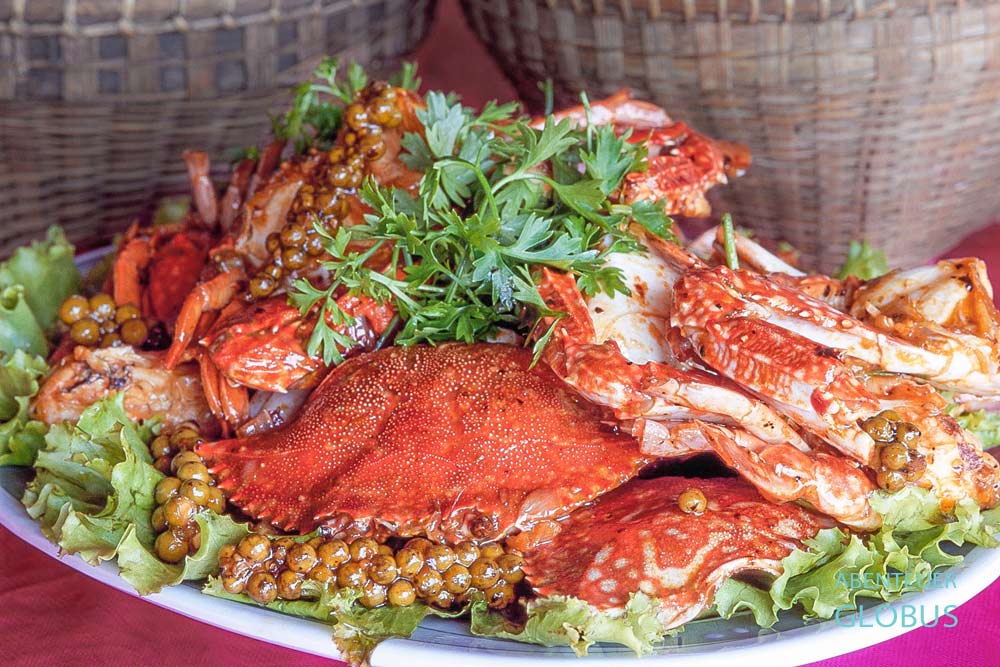 Tipps für Kep und den Krabbenmarkt: Gericht mit Krabben und grünem Pfeffer