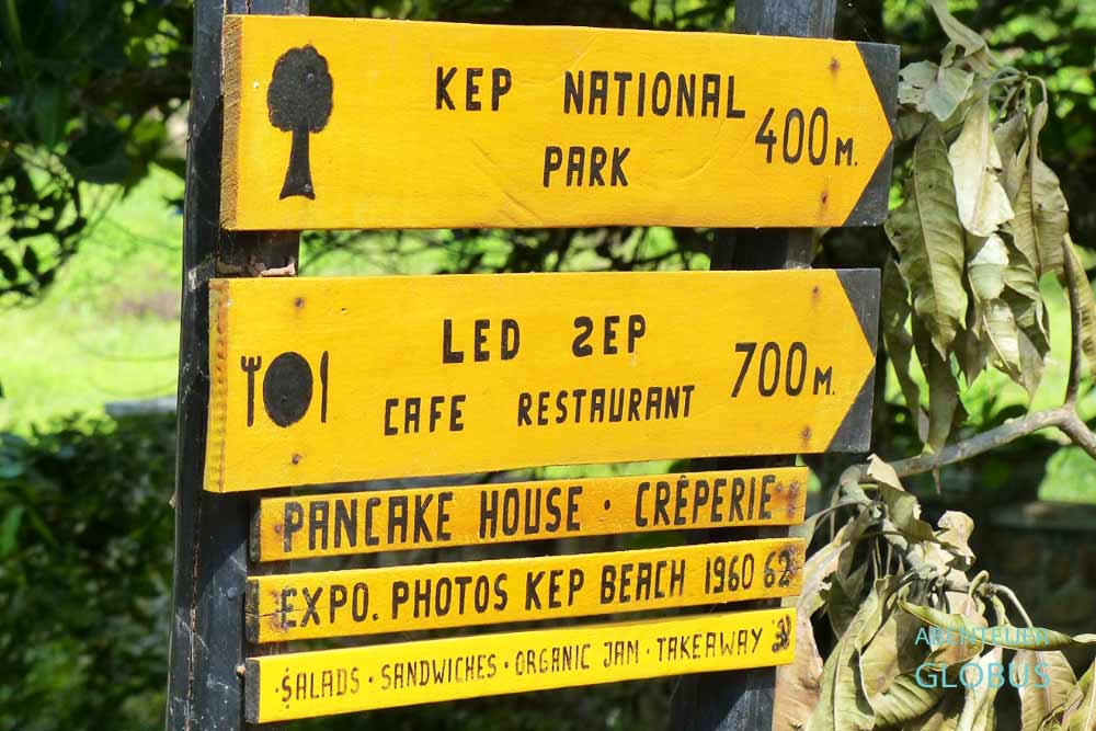 Tipps für Kep in Kambodscha: Wegweiser in Kep-Nationalpark zum Led Zep Cafe