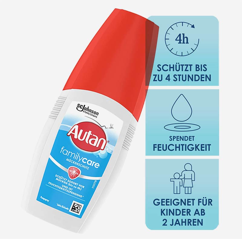 Tipps für Packliste Camper: Mückenschutz Autan für die ganze Familie.