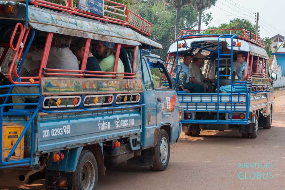 Anreise nach Champasak: Pickup-Truck Songthaew zum Wat Phou