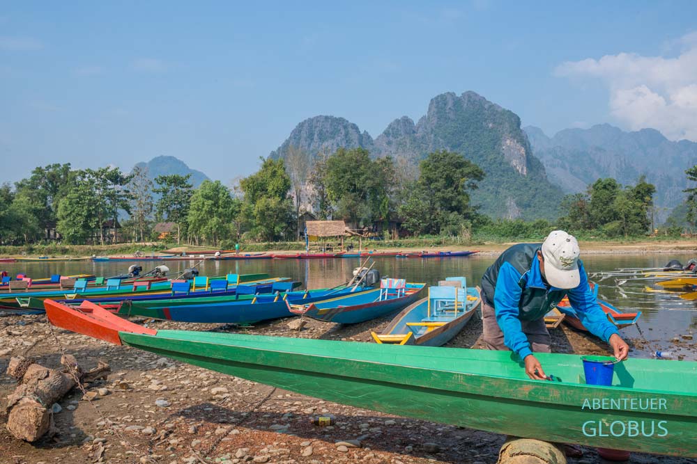 Vang Vieng: Bootstouren auf dem Nam Song sind sehr beliebt.