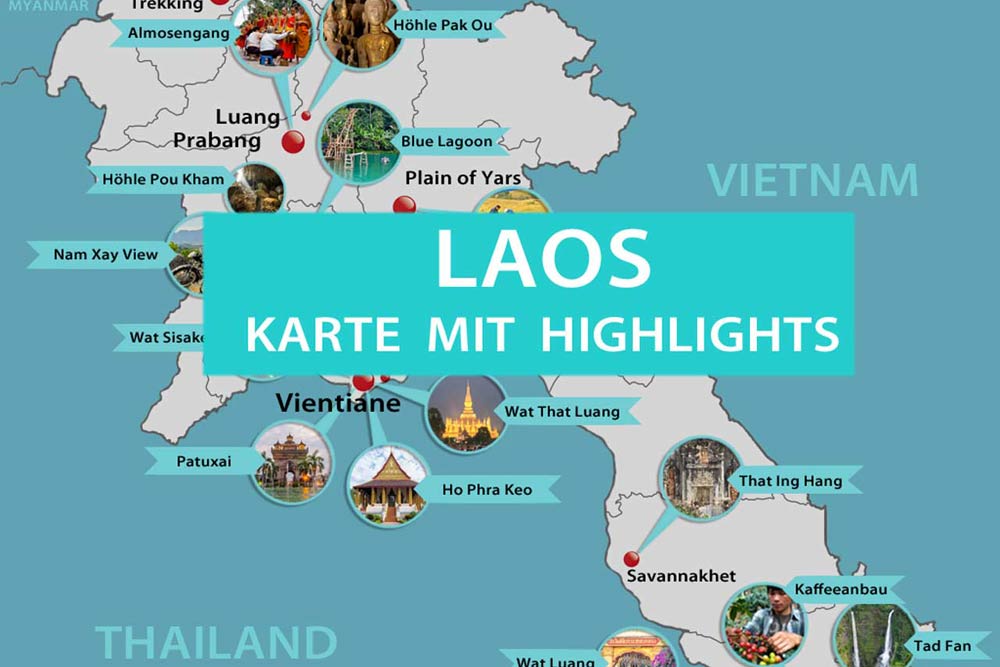Karte mit allen Sehenswürdigkeiten für Laos