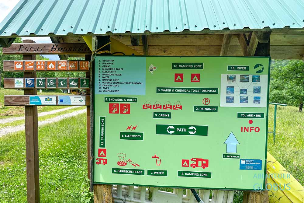 Infotafel auf dem Campingplatz Eko Oaza – Tear of Europe in der Tara Schlucht