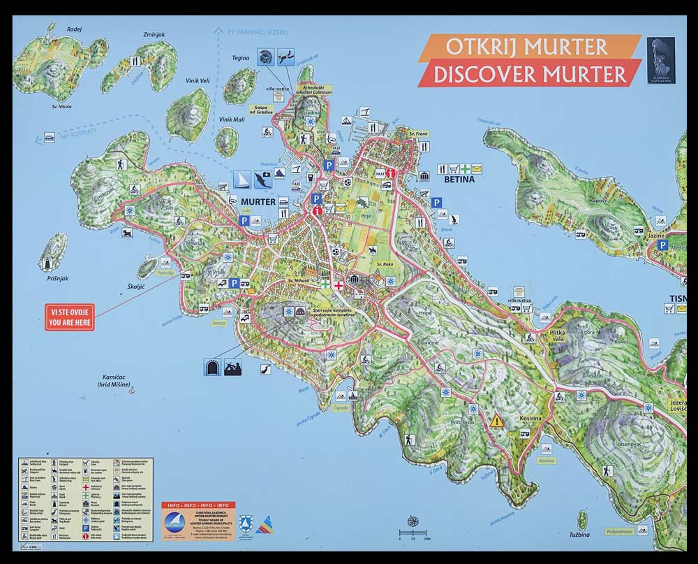 Landkarte mit den Orten Murter und Betina