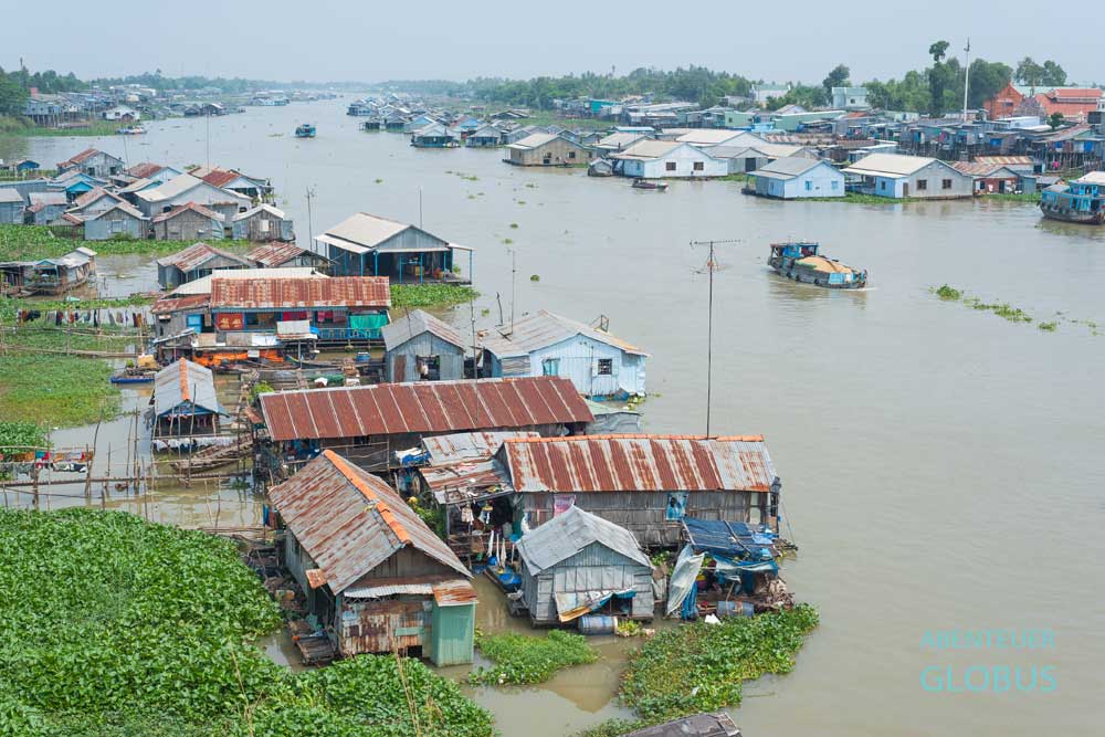 Chau Doc: Schwimmende Häuser auf dem Hau Giang Fluss (Bassac-Fluss)