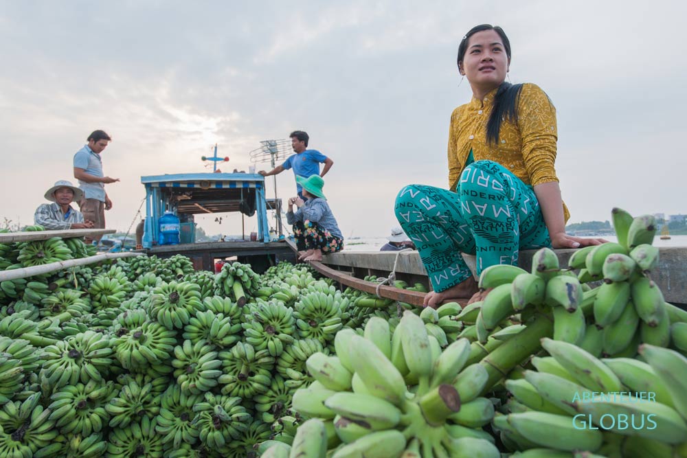 Schwimmender Markt von Chau Doc: Boot mit Bananen