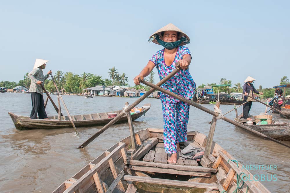 Meong Delta bei Can Tho: Ruderin auf dem Phong Dien Floating Market