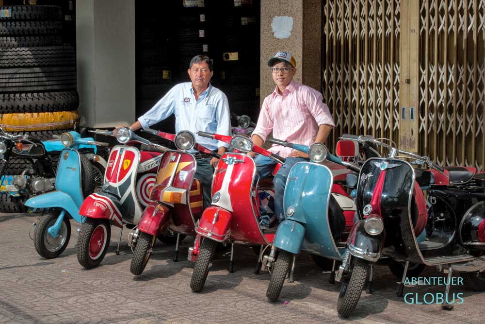 Chinatown Cholon: Werkstatt und Restauration von alten Vespas