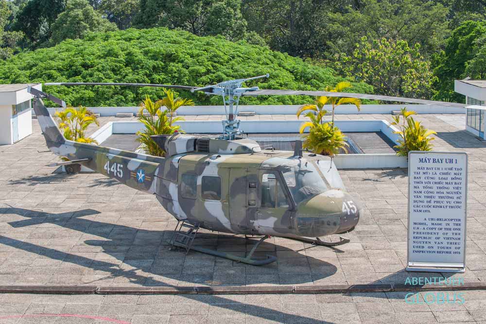 Hubschrauber auf dem Dach des Wiedervereinigungspalastes in Saigon