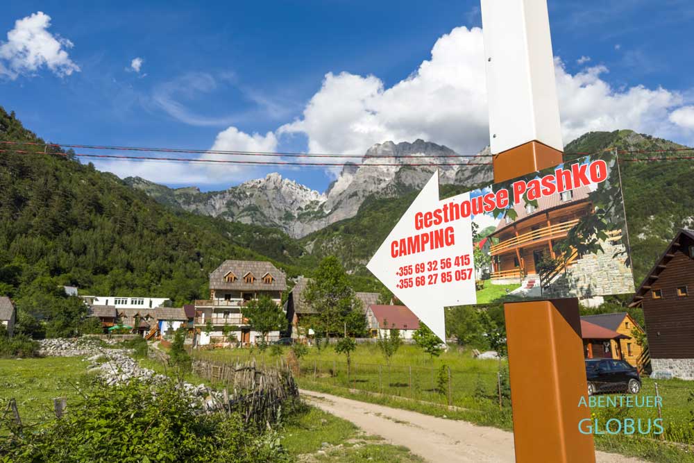 Theth in den Albanischen Alpen: Guesthouse und Campingplatz Pashko