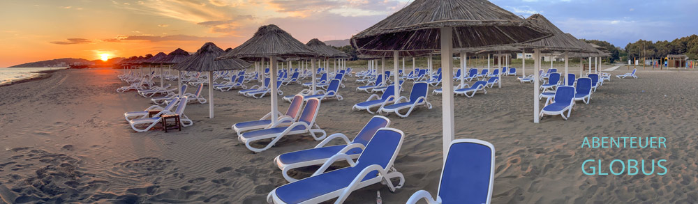 Strände von Ulcinj: Sonnenuntergang am Velika Plaza (Großer Strand), auch Long Beach