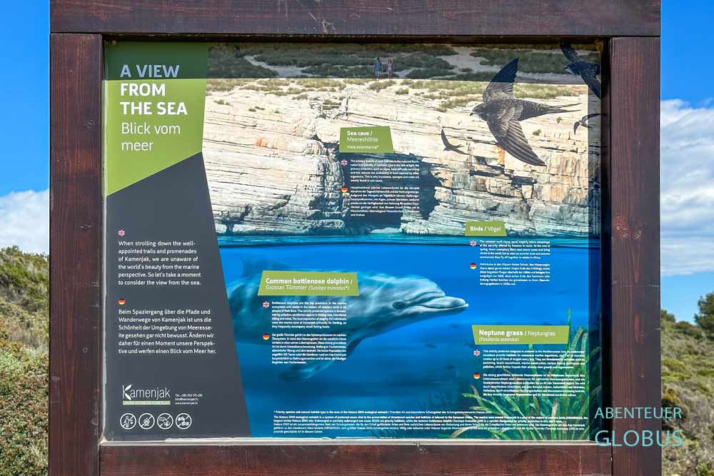Hinweisschild am Lehrpfad im Naturschutzgebiet Kamenjak
